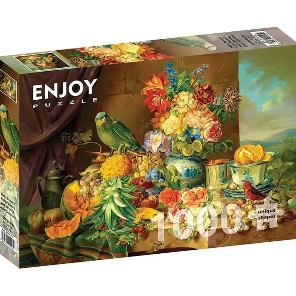 Enjoy Josef Schuster: Still Life with Fruit Flowers and a Parrot Puzzle 1000pcs