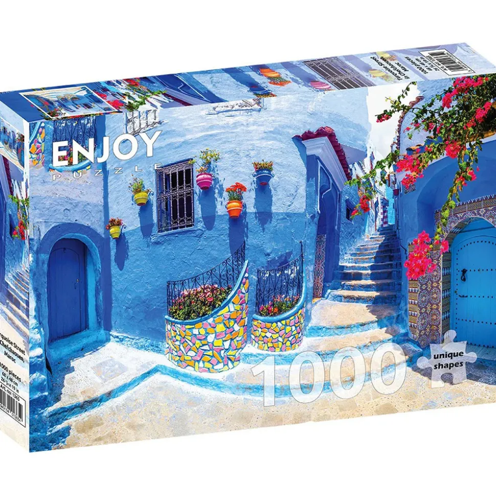 Enjoy Turquoise Street in Chefchaouen, Maroc Puzzle 1000pcs